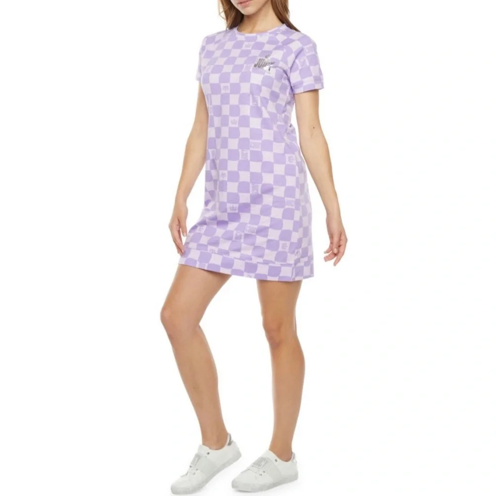 NWT Juicy Couture Lilac Sky Check T Shirt Dress Size XS Purple - Picture 10 of 15